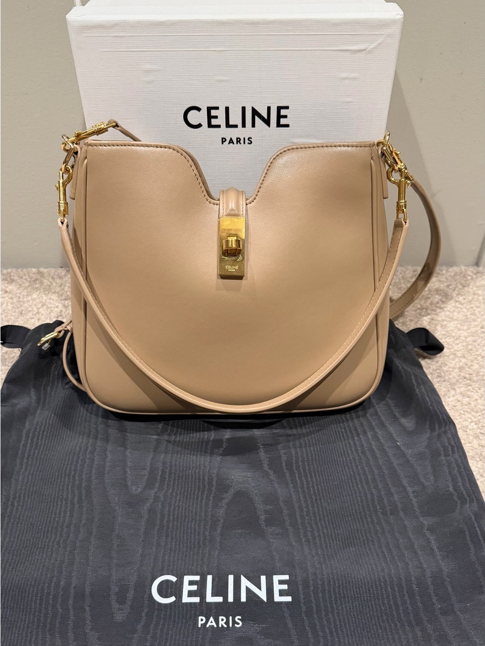 Authentic Celine Camille 16 Bag in Sold Out Modern Taupe Calfskin